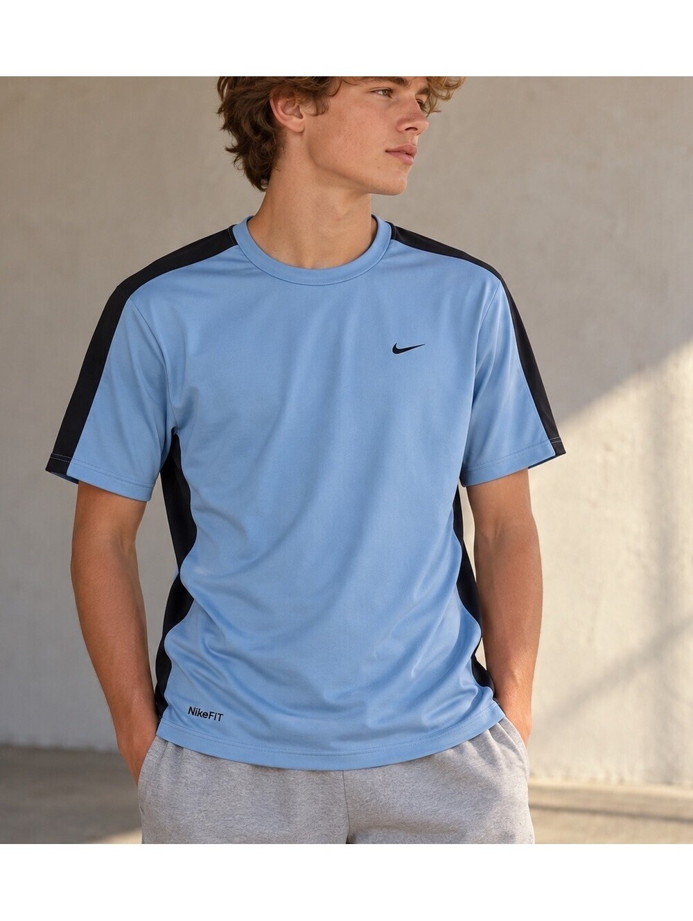 Y2K NikeFIT Shirt Mens XL Blue Black Colorblock Swoosh Athletic Tee Vintage Vtg